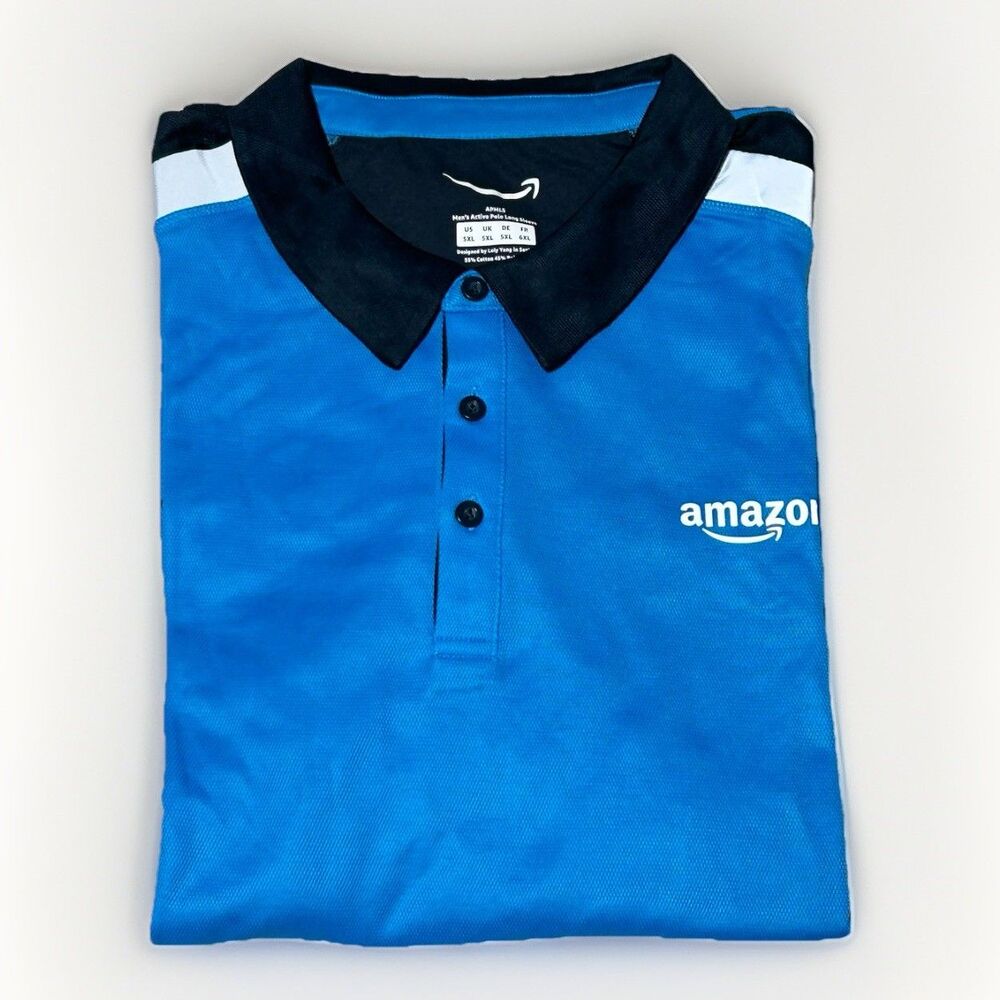 Amazon Uniform Men's Blue Shirt Active Polo Long Sleeve Logo Reflective Size 5XL